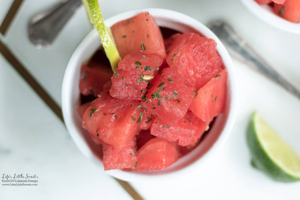 This Watermelon Lime Mint Salad recipe is light, hydrating, refreshing and the perfect fruit salad for the Spring and Summer months. With zesty lime and refreshing mint, this cooling salad is sure to please on those hot days. www.LifesLittleSweets.com 