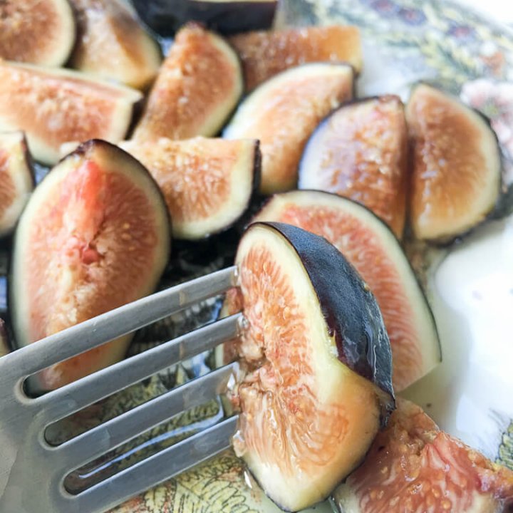 Fresh Figs with Agave Syrup are a light and sweet way to enjoy fresh figs for this upcoming fig season. Substitute agave for honey and/or add feta or Gorgonzola cheese crumbles if you wish!