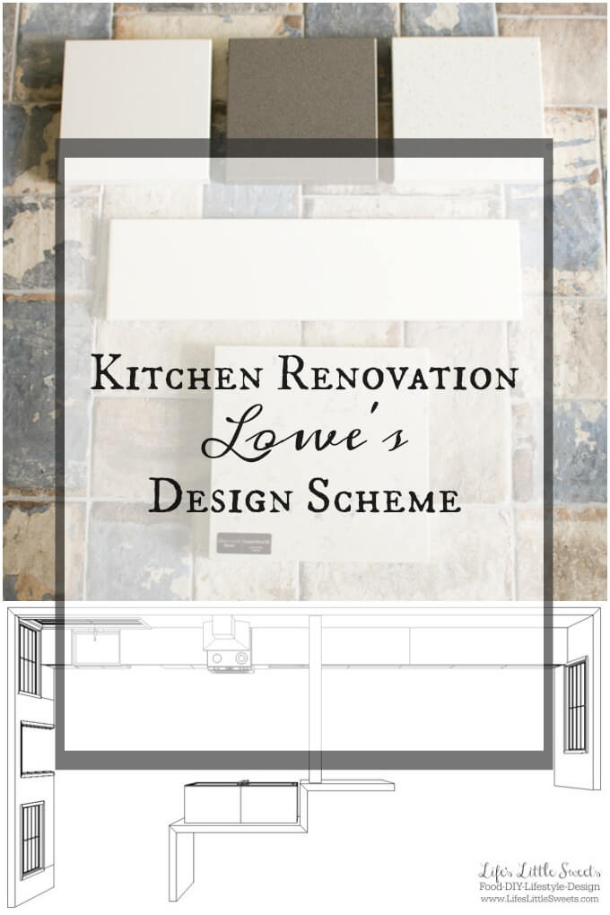 Kitchen Renovation Lowe's Design Scheme - 24 photos including drawings and renderings of our current Kitchen Renovation design scheme from Lowe's! I also include what we want to do for our back splash, possible counter tops and 2 base cabinet colors. www.LifesLittleSweets.com