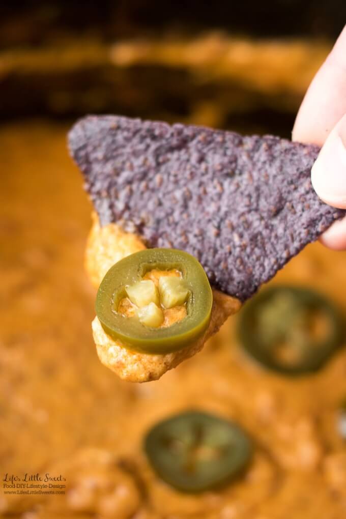 Dip with Jalapenos | There are only 3 ingredients for this Slow Cooker Cheesy Queso Dip and it is so tasty and satisfying - perfect with your favorite tortilla chips. Make this simple queso recipe for a party or gathering and it's sure to be a crowd pleaser! #MySpringClean #TeamSponge #CollectiveBias #ad www.LifesLittleSweets.com