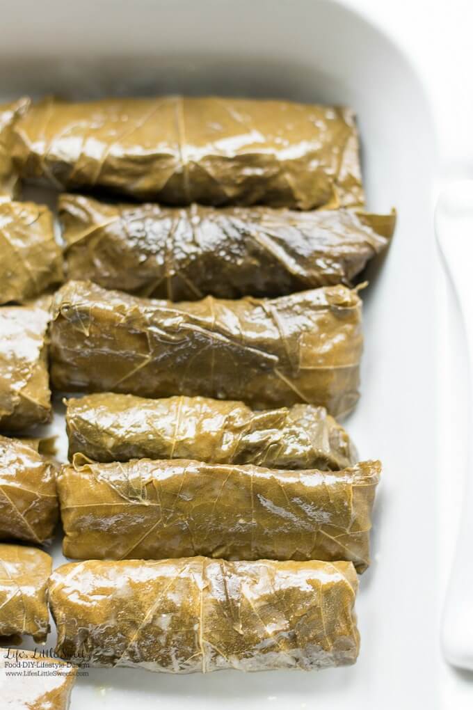 Delicious! | This Stuffed Grape Leaves Recipe is perfect for Spring and Summer; enjoy them at picnics, a party or a family gathering. They are stuffed with cooked rice, dill, mint with fresh squeezed lemon juice and then wrapped in delicious grape leaves. (serve hot or cold, meat and vegan option)