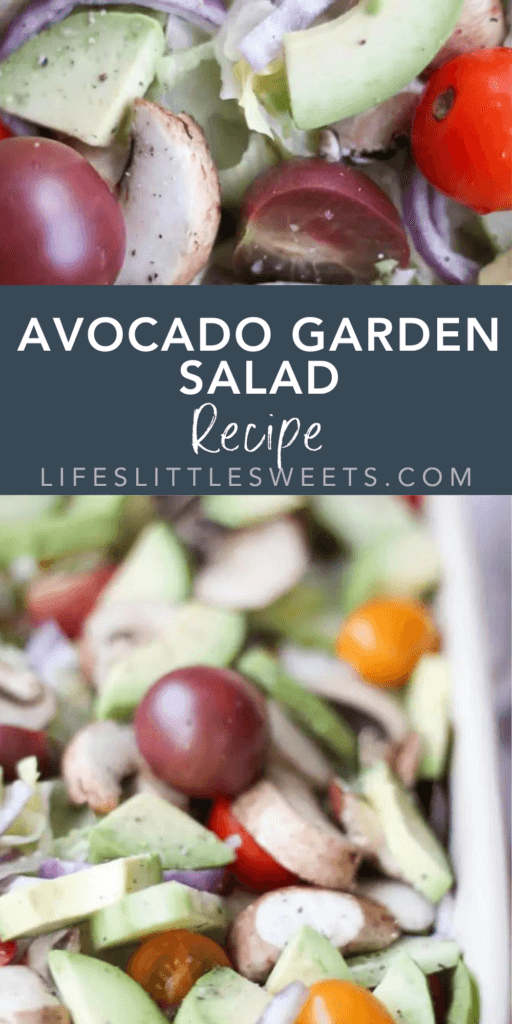 avocado garden salad recipe with text overlay