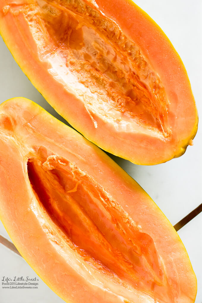 Scrape the seeds out | Cottage Cheese Papaya is perfect for breakfast or a snack. Ripe, light and sweet papaya is paired with cottage cheese making an easy, healthy and filling breakfast. www.lifeslittlesweets.com