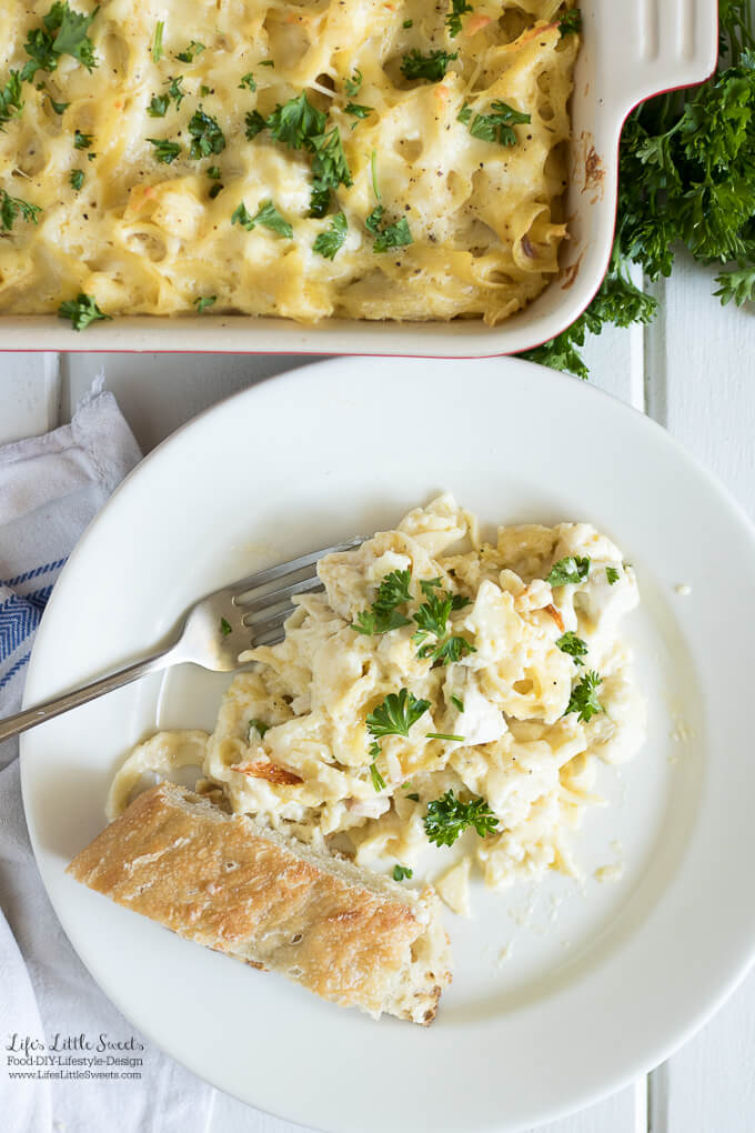 This Chicken Tetrazzini Recipe is a creamy, cheesy, flavorful and satisfying one-dish casserole that feeds a crowd. It includes an option to swap out sour cream for plain Greek yogurt (serves 12). www.lifeslittlesweets.com