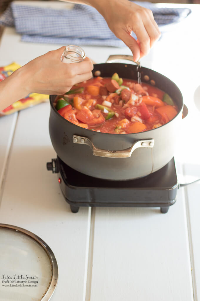 This Franks and Peppers Stew Recipe is a family recipe that offers a new way to have classic American Beef Franks. This garden vegetable stew has all the flavors of Summer produce, it’s hearty and satisfying and serves a crowd. Make it for your next BBQ, potluck or family gathering. www.lifeslittlesweets.com #ad #StarsOfSummer #CollectiveBias @walmart @huntschef