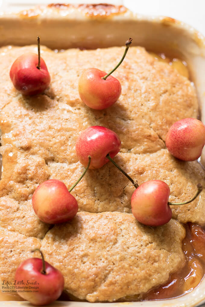 This Cherry Cobbler Recipe is sweet, filled with delicious fresh cherries and perfect for any Summer gathering. (serves 6) www.lifeslittlesweets.com