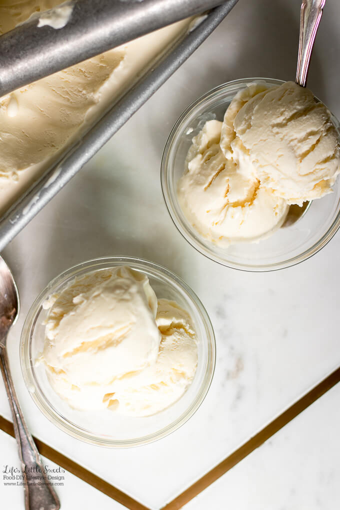 This 3-ingredient, No-Churn Vanilla Ice Cream is creamy, scoopable and delightful over your favorite dessert. (makes 1 loaf pan) www.lifeslittlesweets.com
