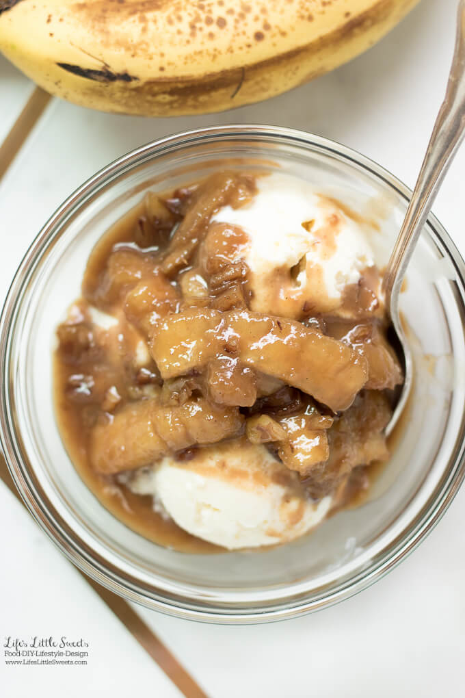 (msg 21+) This Bananas Foster Dessert Recipe is a version of a classic dessert invented in 1951 by a New Orleans chef, Paul Blangé. It combines differing temperatures of cold vanilla ice cream and a warm, banana, rum-infused caramel sauce. Enjoy with or without nuts (walnuts or pecans). (Serves 6) www.lifeslittlesweets.com