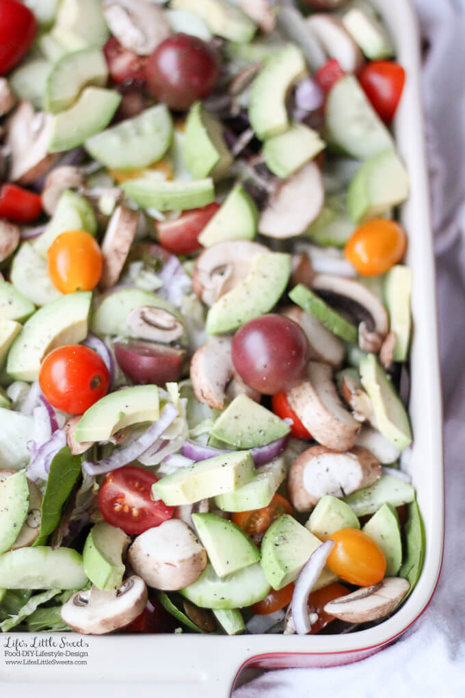 This Avocado Garden Salad Recipe is the perfect Spring or Summer salad or bringing to a BBQ, family dinner, holidays or any gathering. Filled with fresh garden flavors and creamy avocado, top it with your favorite dressing! www.lifeslittlesweets.com