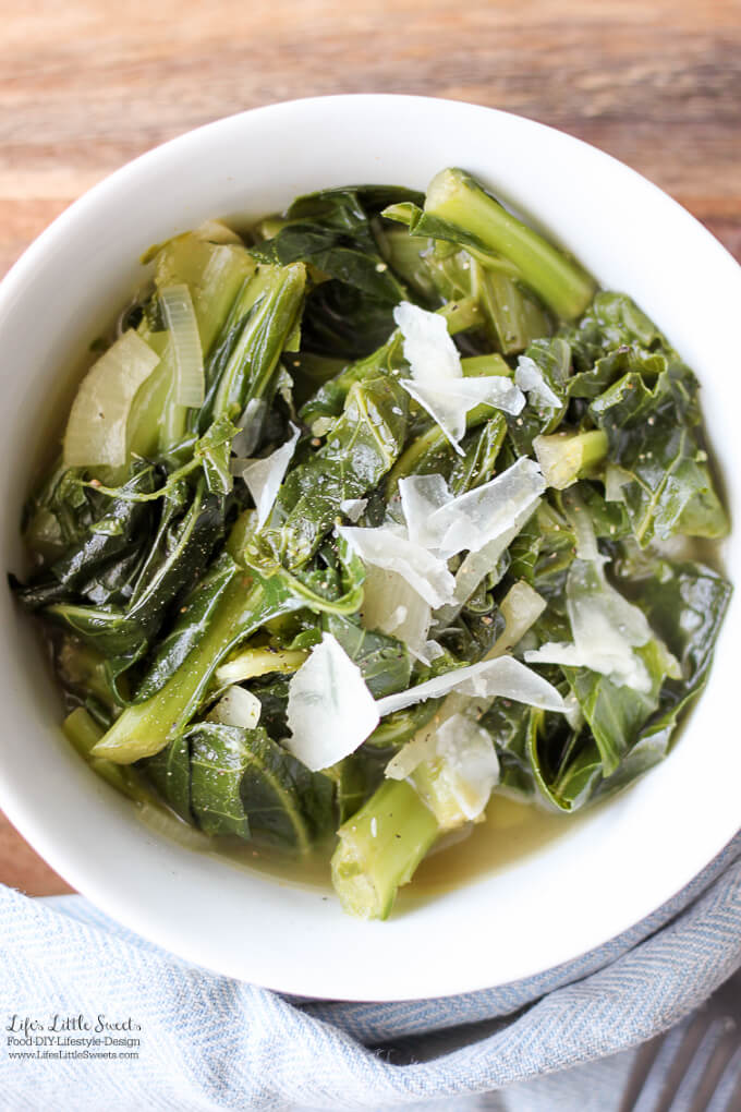 This Braised Collard Greens recipe is the perfect, savory side dish for any dinner. (GF & vegan option) www.lifeslittlesweets.com