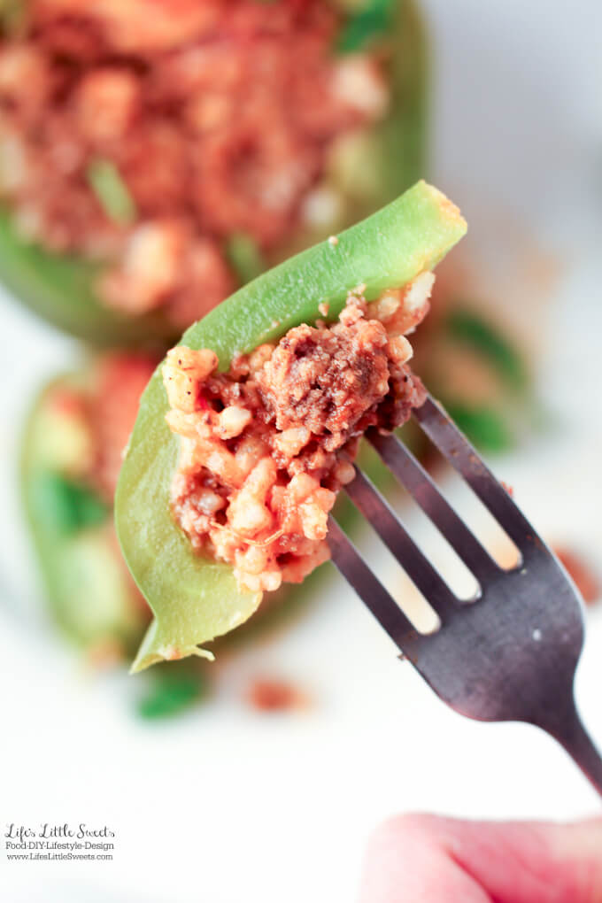 This Stuffed Bell Peppers Recipe is a family favorite with garden fresh flavors and fully satisfying for dinner. Customize them with ground chicken, beef, turkey or pork! (GF) www.lifeslittlesweets.com