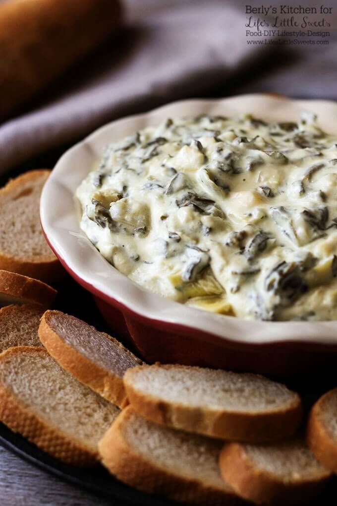 Simple Spectacular Spinach Artichoke Dip - Try our simple spectacular spinach artichoke dip made with three kinds of cheese. It's cheesy, warm, and delicious! Berly's Kitchen for www.lifeslittlesweets.com