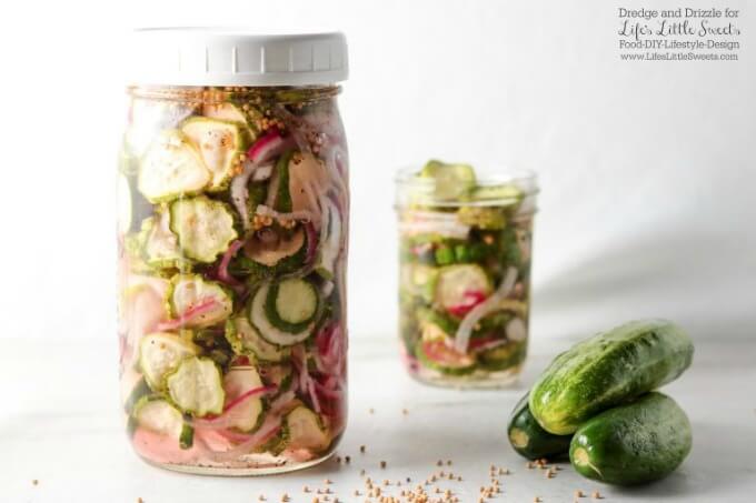 Sweet Refrigerator Pickles Recipe - If you don’t think you like sweet pickles, give these homemade Sweet Refrigerator Pickles a try. They’re great for a quick crunchy snack and excellent on top of hot dogs fresh off the grill. Toasted bun. A little mustard. Is your mouth watering yet? www.lifeslittlesweets.com