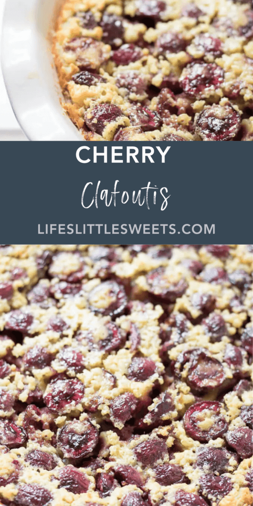 cherry clafoutis with text overlay