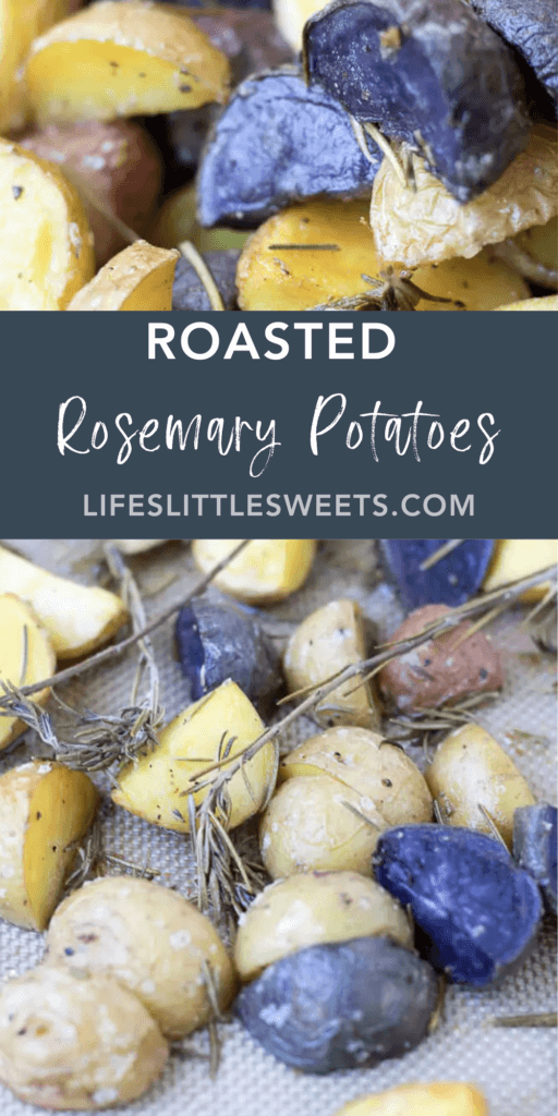 roasted rosemary potatoes with text overlay