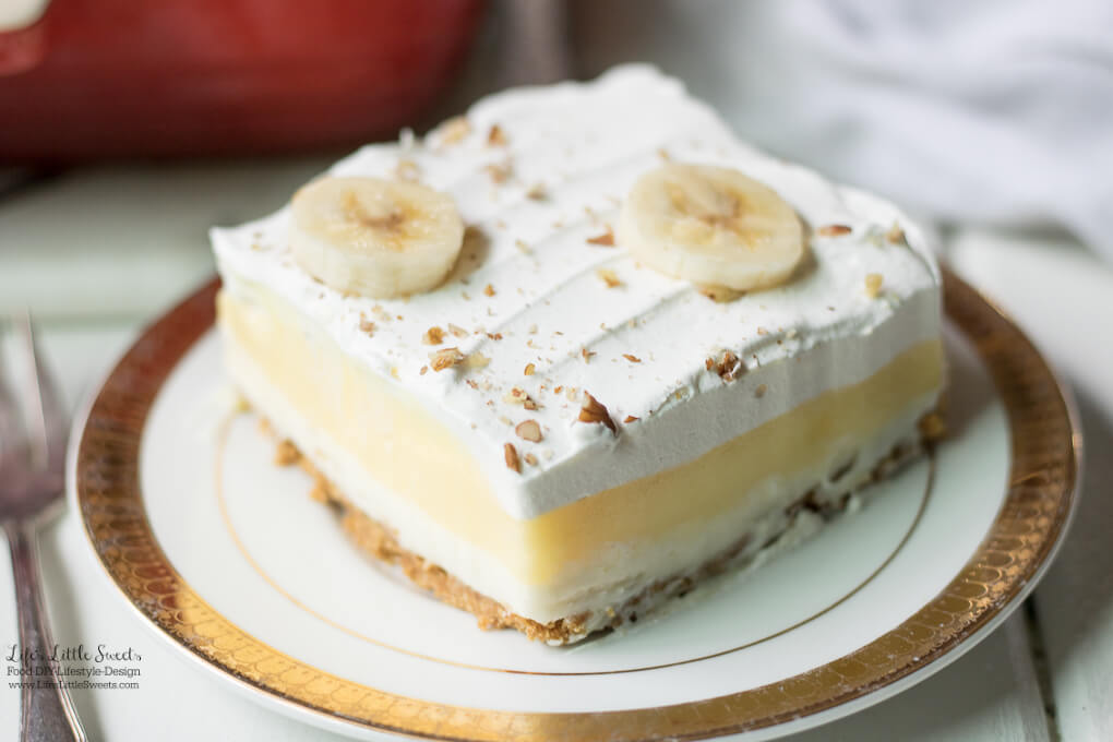 This Banana Cream Lush with Bananas Foster Sauce Recipe is 2 lush recipes in one because it is also a Banana Cream Lush.  A rum-infused, banana-caramel sauce brings this Classic Banana Cream Lush Layered dessert to a whole new level.