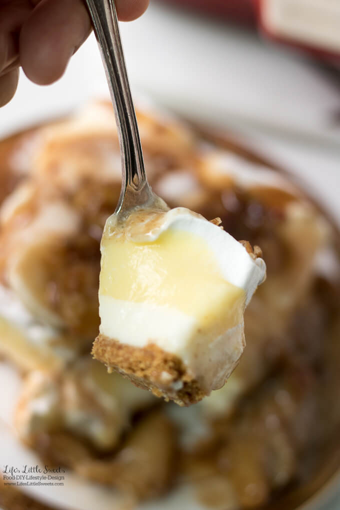 This Banana Cream Lush with Bananas Foster Sauce Recipe is 2 lush recipes in one because it is also a Banana Cream Lush.  A rum-infused, banana-caramel sauce brings this Classic Banana Cream Lush Layered dessert to a whole new level.