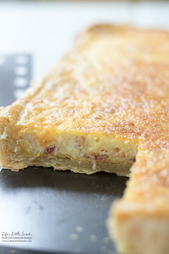 This Quiche Lorraine Recipe is inspired by a traditional French quiche. It has savory, thick-sliced bacon, eggs, Gruyere cheese and cream in a homemade, butter-y pastry crust.