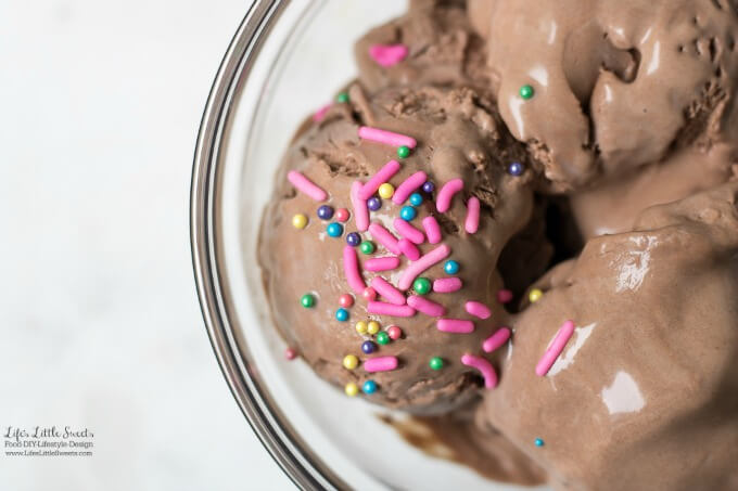 This No-Churn Chocolate Ice Cream, is easy, chocolate-y, scoopable and doesn't require and ice cream churn! (makes 1 loaf pan)