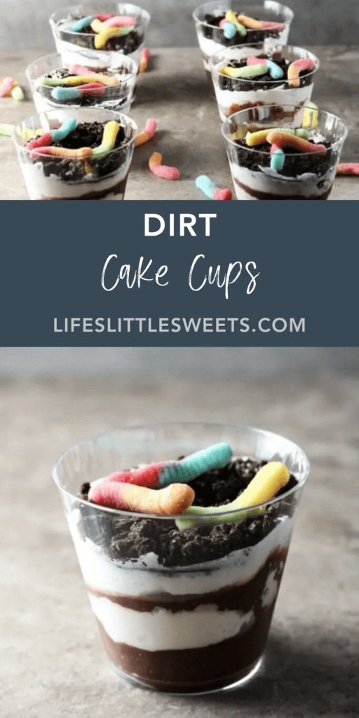 Dirt Cake Cups with text overlay