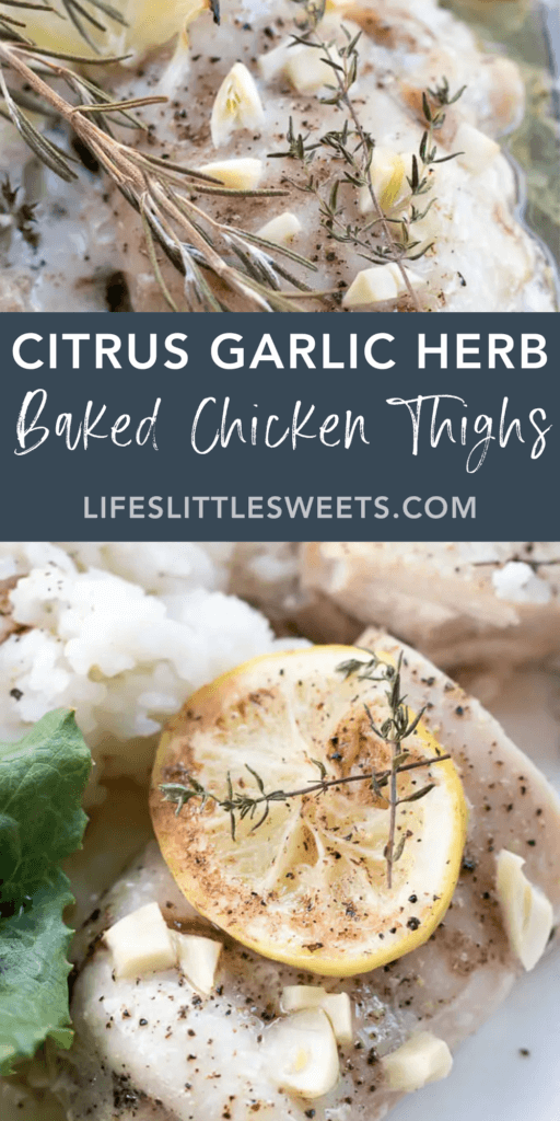 Citrus Garlic Herb Baked Chicken Thighs with text overlay