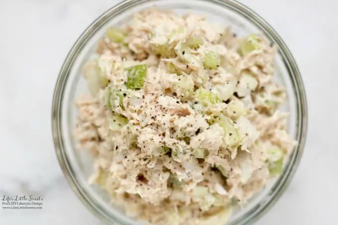 This Tuna Salad Recipe is an easy, basic salad recipe, perfect for Summer or any time of year. Whip it up for a quick bite to eat or make it for your next gathering! (gluten-free)