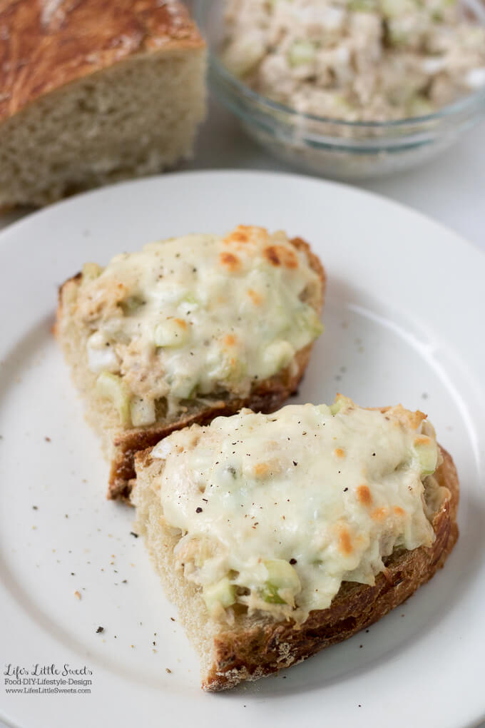These Tuna Melts are perfect for a quick lunch or savory snack. It uses my Tuna Salad and No-Knead Bread recipes. (1-2 servings)