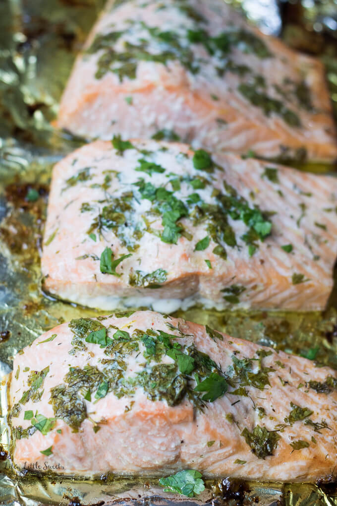 Fresh Herb Baked Salmon is a great way to utilize fresh garden herbs and make salmon in a simple and delicious way. (4-5 servings, gluten-free)