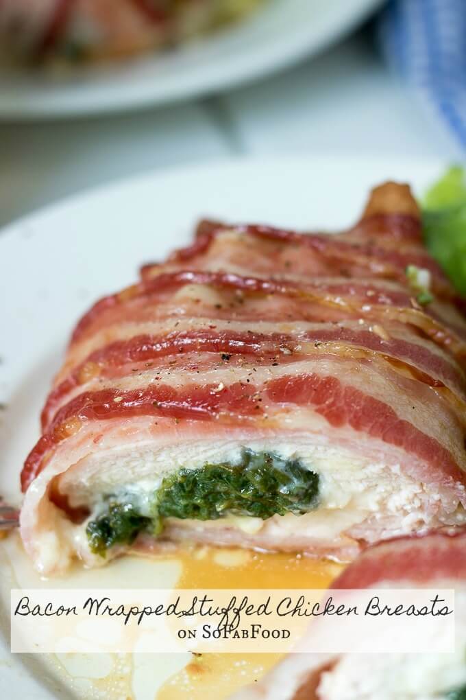 Bacon Wrapped Stuffed Chicken Breasts on SoFabFood: You are going to love this delicious Bacon Wrapped Stuffed Chicken Breasts recipe full of fresh spinach and white cheddar cheese. Cooking for two just got a lot more delightful! #sofabfood #ad