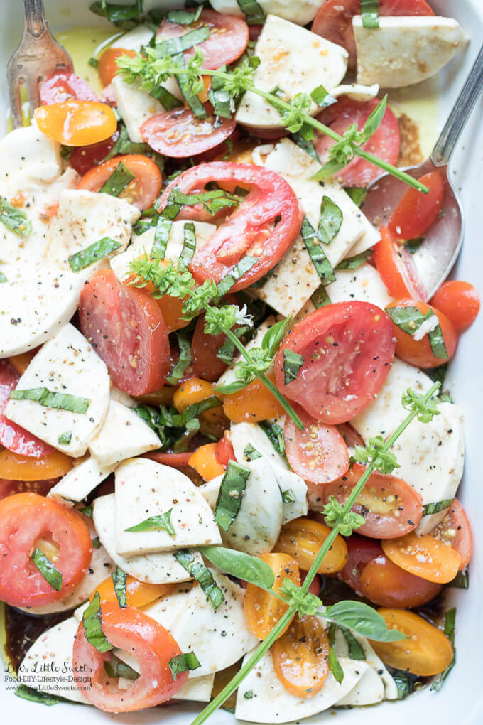 This Tomato Basil Mozzarella Salad is fragrant and full of garden-fresh flavors. The dressing is a simple extra virgin olive oil and balsamic vinaigrette. (gluten-free)