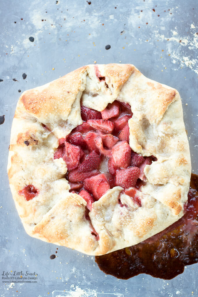Strawberry Galette is a sweet, delicious, Summer and garden-inspired dessert recipe filled with ripe strawberries and encased in a homemade, flakey pie crust. It goes perfectly with a large scoop of vanilla ice cream! (6-8 servings)