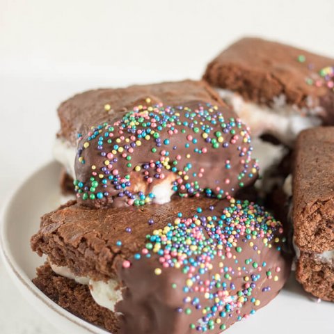 Chocolate-Dipped Brownie Ice Cream Sandwiches