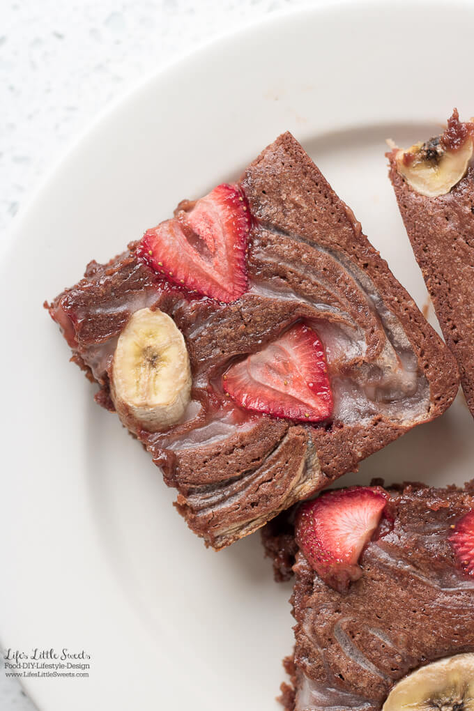 Dairy Free Strawberry Banana Key Lime Marbled Brownies are a chocolate-y, non-dairy, fruity brownies recipe. This recipe uses So Delicious Dairy Free® Strawberry Banana or So Delicious Dairy Free® Key Lime yogurt alternatives on top for a creamy, fudge-y brownie! #DairyFreeGoodness #CollectiveBias #ad @sodelicious