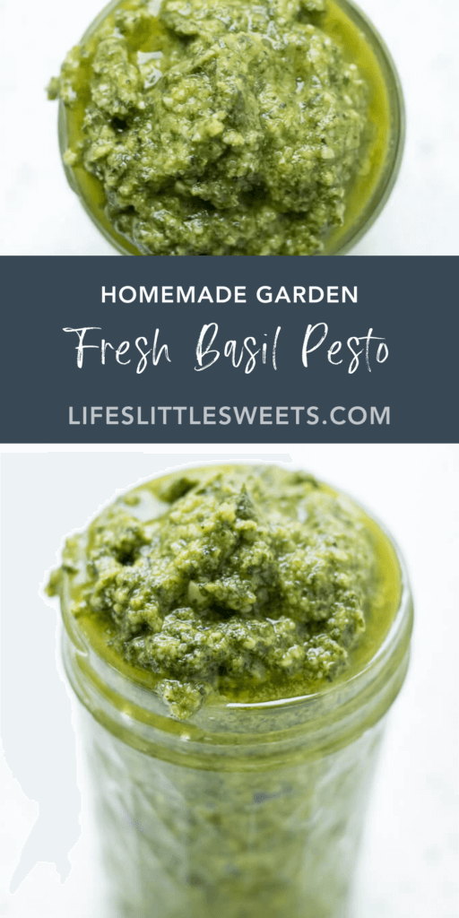 Homemade Garden Fresh Basil Pesto with text overlay