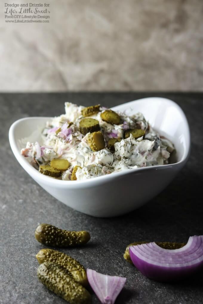 Looking for something new to take to your next get-together or potluck? With only 5 ingredients, it's fast and easy to whip up a batch of this Dill Pickle Dip. Crunchy and salty, just like a pickle. Only better.