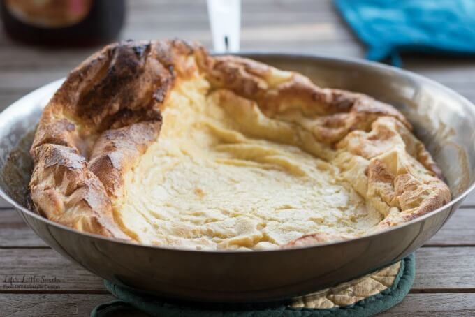 This Dutch Baby Pancake Recipe is an alternative to traditional pancakes; one large pancake baked in the oven produces a fluffy, satisfying pancake for breakfast or brunch! (1-2 servings)