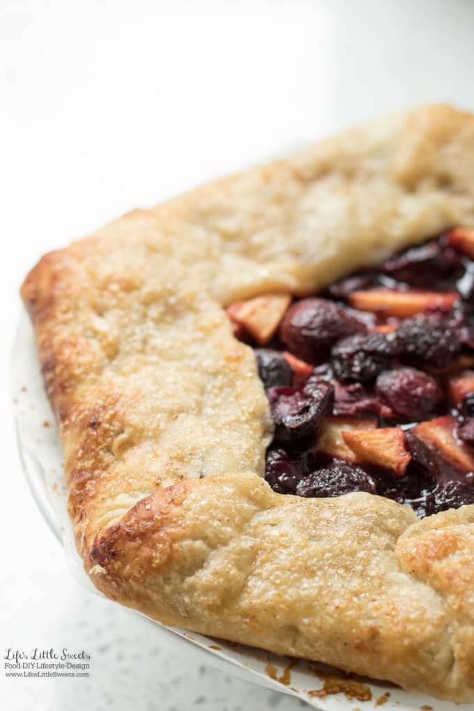 This Cherry Nectarine Galette is sweet and delicious with flaky, homemade pastry crust. It goes perfectly with a large scoop of vanilla ice cream! (6-8 servings)