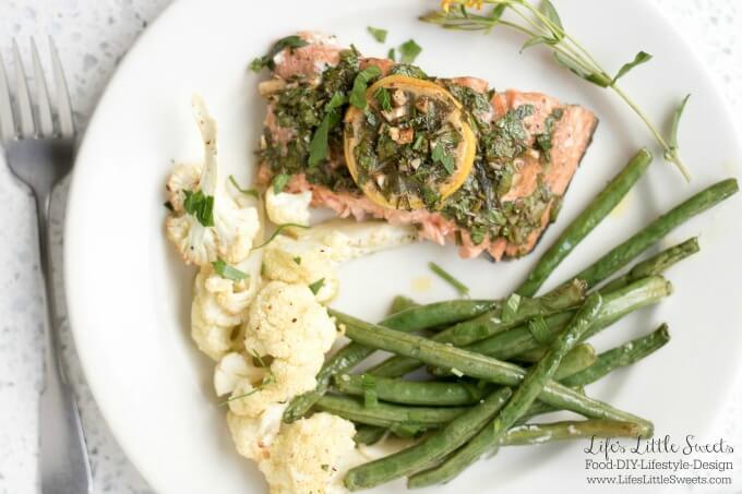 This Sheet Pan Lemon Tarragon Salmon Dinner has savory roasted green beans and cauliflower. This easy-to-clean-up recipe has minimal preparation, tons of flavor and cooks in only 30 minutes! (2-4 servings)