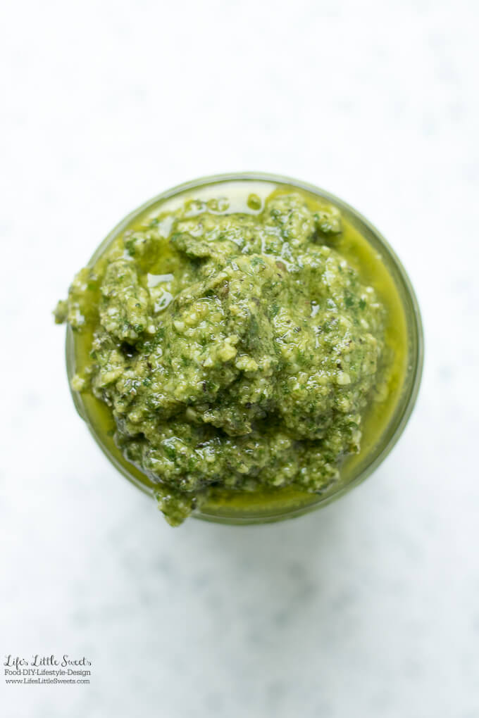 Homemade Garden Fresh Basil Pesto has garden fresh flavor, is a great way to use up basil from the garden and goes amazing over pasta or as a marinade for fish or chicken.