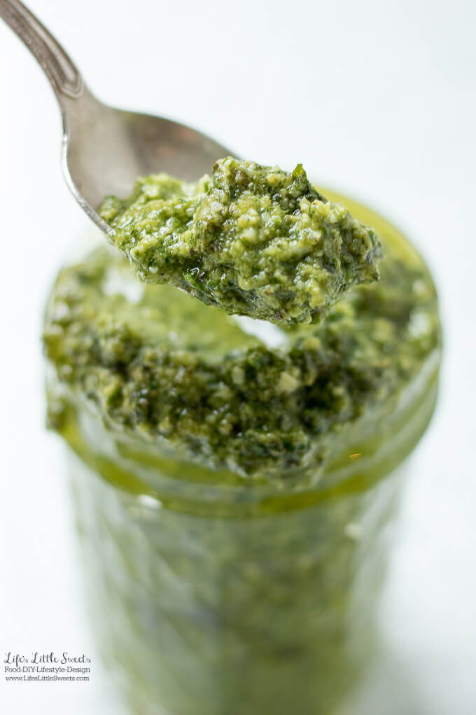 Homemade Garden Fresh Basil Pesto has garden fresh flavor, is a great way to use up basil from the garden and goes amazing over pasta or as a marinade for fish or chicken.