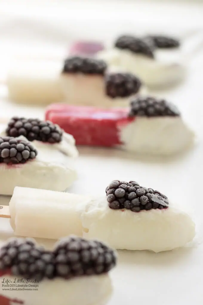 These Yogurt-Dipped Blackberry Fruit Bars are the perfect snack after a meal or between meals. They are made with blackberries, Greek yogurt and Outshine® Fruit Bars. #SnackBrighter #ad