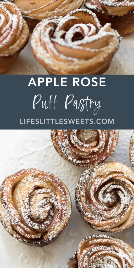 apple rose puff pastry with text overlay