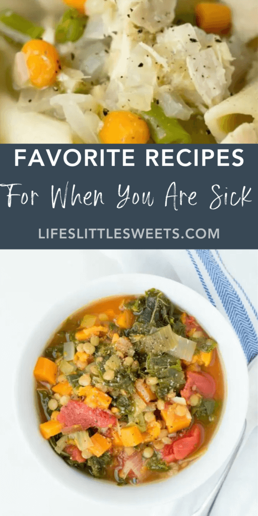 favorite recipes when you are sick with text overlay