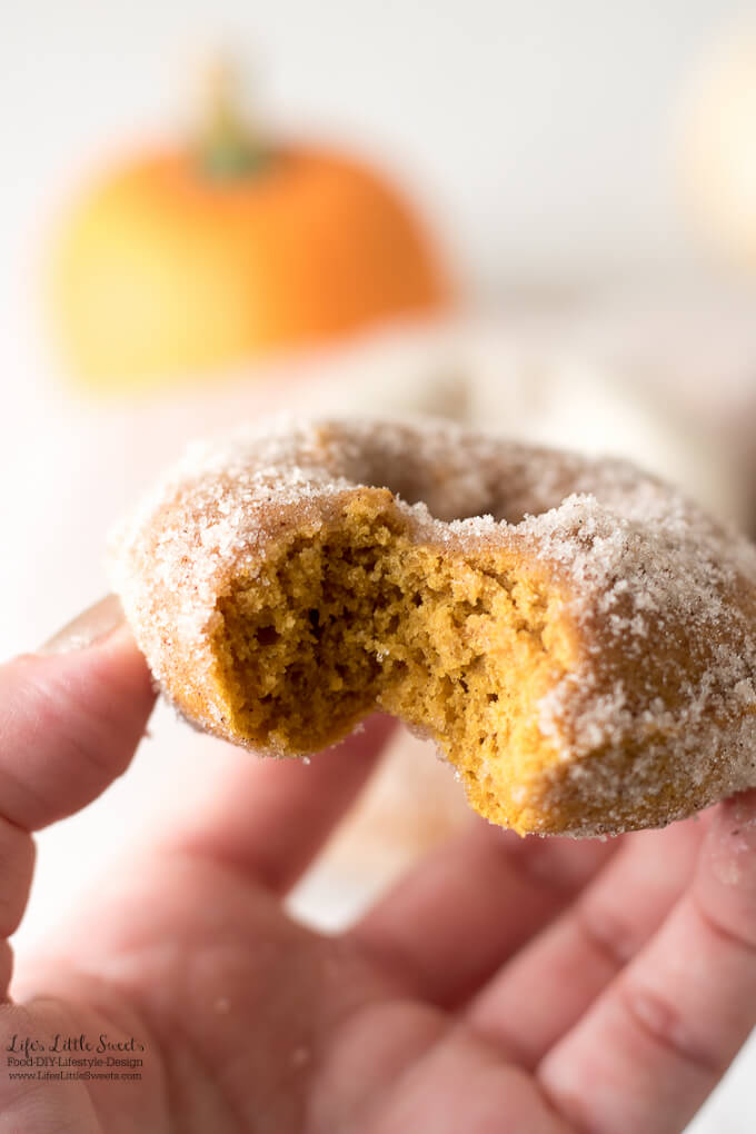 These Pumpkin Spice Baked Donuts are moist, baked, cake donuts and can be topped with a pumpkin spice - sugar mixture and/or a maple glaze. Enjoy them with coffee or tea on a Autumn day! (makes 12-13 donuts)