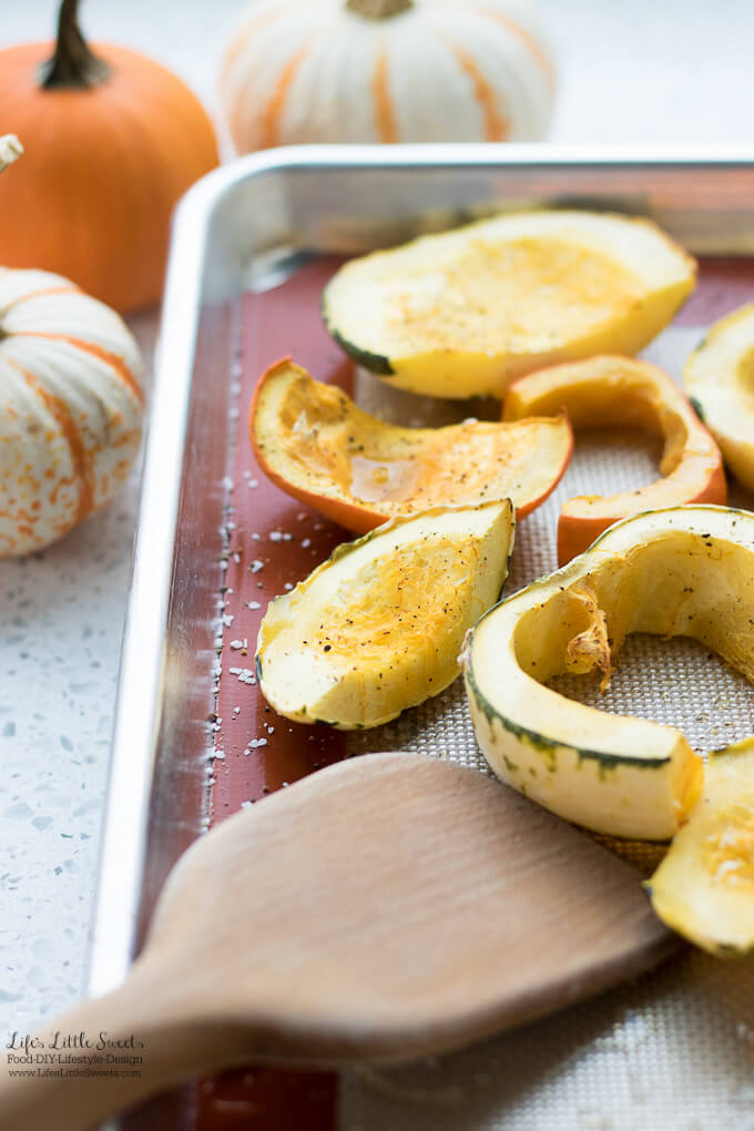 Rustic Oven Roasted Mini Pumpkin Squash is an easy Fall-inspired recipe, with minimal ingredients that takes minutes to prepare and can be made to taste savory or sweet. Enjoy this pretty side dish at the holiday or dinner table (vegan, gluten-free). #pumpkin #sweet #savory #roasted #baked #cinnamon #minipumpkins #squash