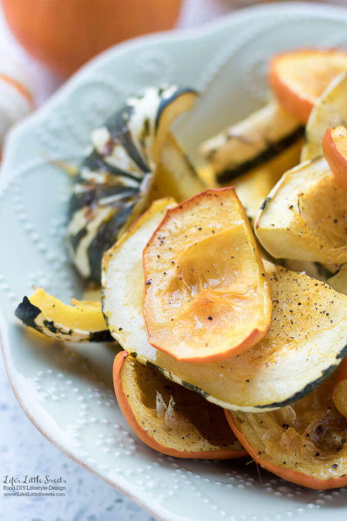 Rustic Oven Roasted Mini Pumpkin Squash is an easy Fall-inspired recipe, with minimal ingredients that takes minutes to prepare and can be made to taste savory or sweet. Enjoy this pretty side dish at the holiday or dinner table (vegan, gluten-free). #pumpkin #sweet #savory #roasted #baked #cinnamon #minipumpkins #squash