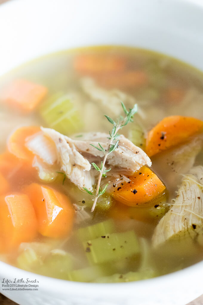 This nourishing Homemade Turkey Soup recipe can be made with leftovers from a Turkey dinner. You can make the broth from turkey leftovers, just add some veggies and turkey meat and you are all set for a delicious and savory soup! #thanksgivingleftovers #bonebroth #celery #carrots #soup #turkey #turkeymeat #broth
