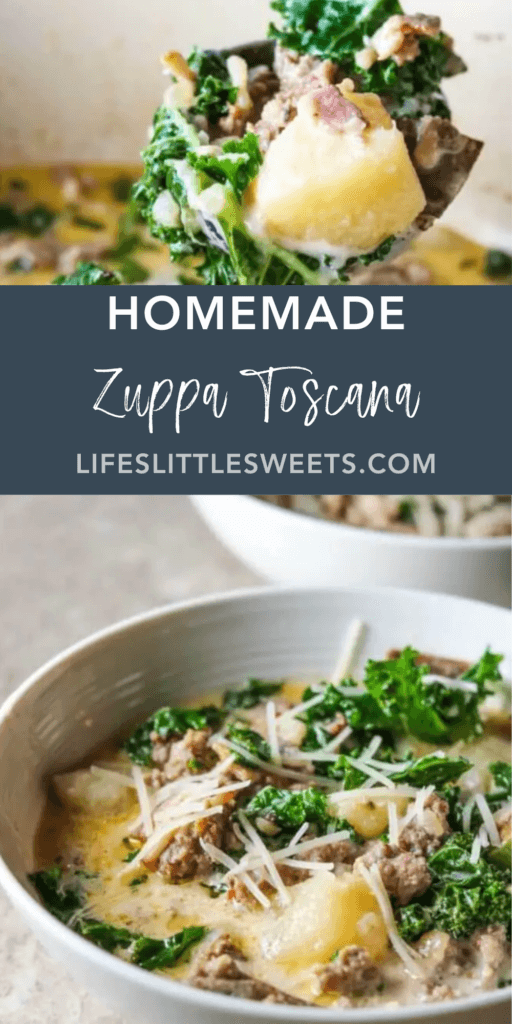 homemade zuppa toscana with text overlay