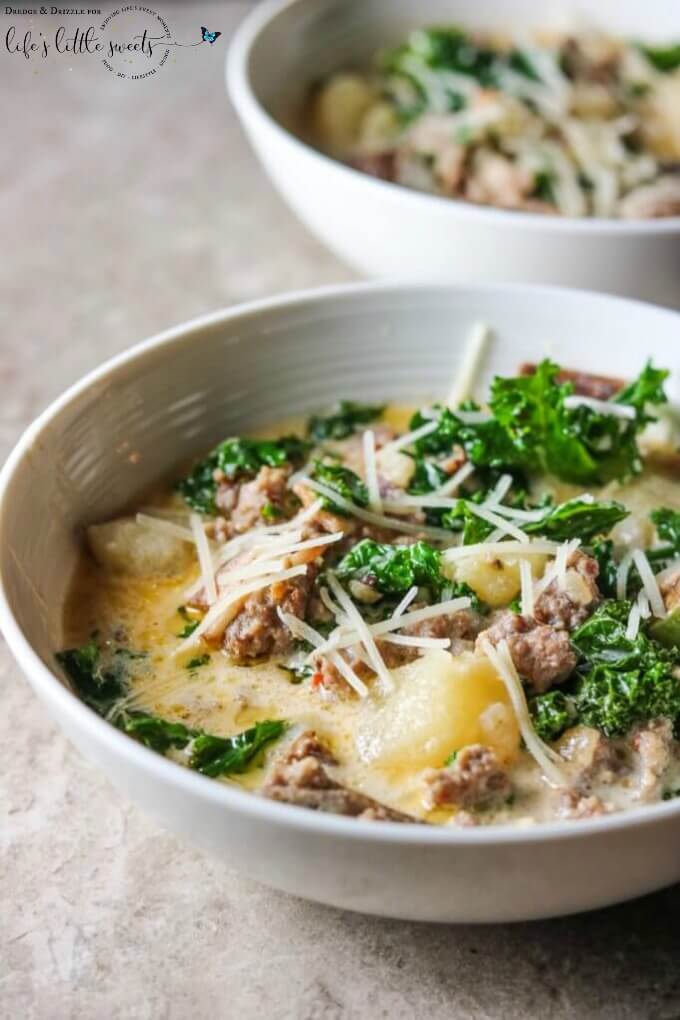 We're knee-deep in soup season and this Homemade Zuppa Toscana is a top contender for my favorite soup! Both because it's tasty and because it's easy to throw together. It could also be considered a good or bad thing that my whole family loves it. The last time I made it, the leftovers were barely a bowlful. #recipe #homemade #recipe #soup #zuppatoscana #copycat