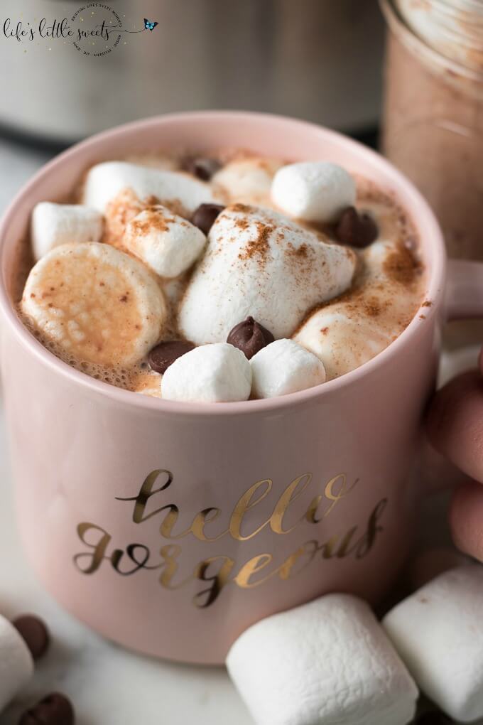 Slow Cooker Hot Chocolate Recipe on SoFabFood - This Slow Cooker Hot Chocolate recipe is creamy, dreamy, chocolate-y, and perfect for sharing with family and friends. Customize a mug by topping it with marshmallows, cinnamon, whipped cream, or chocolate candies! #ad #sofabfood #hotchocolate #marshmallows